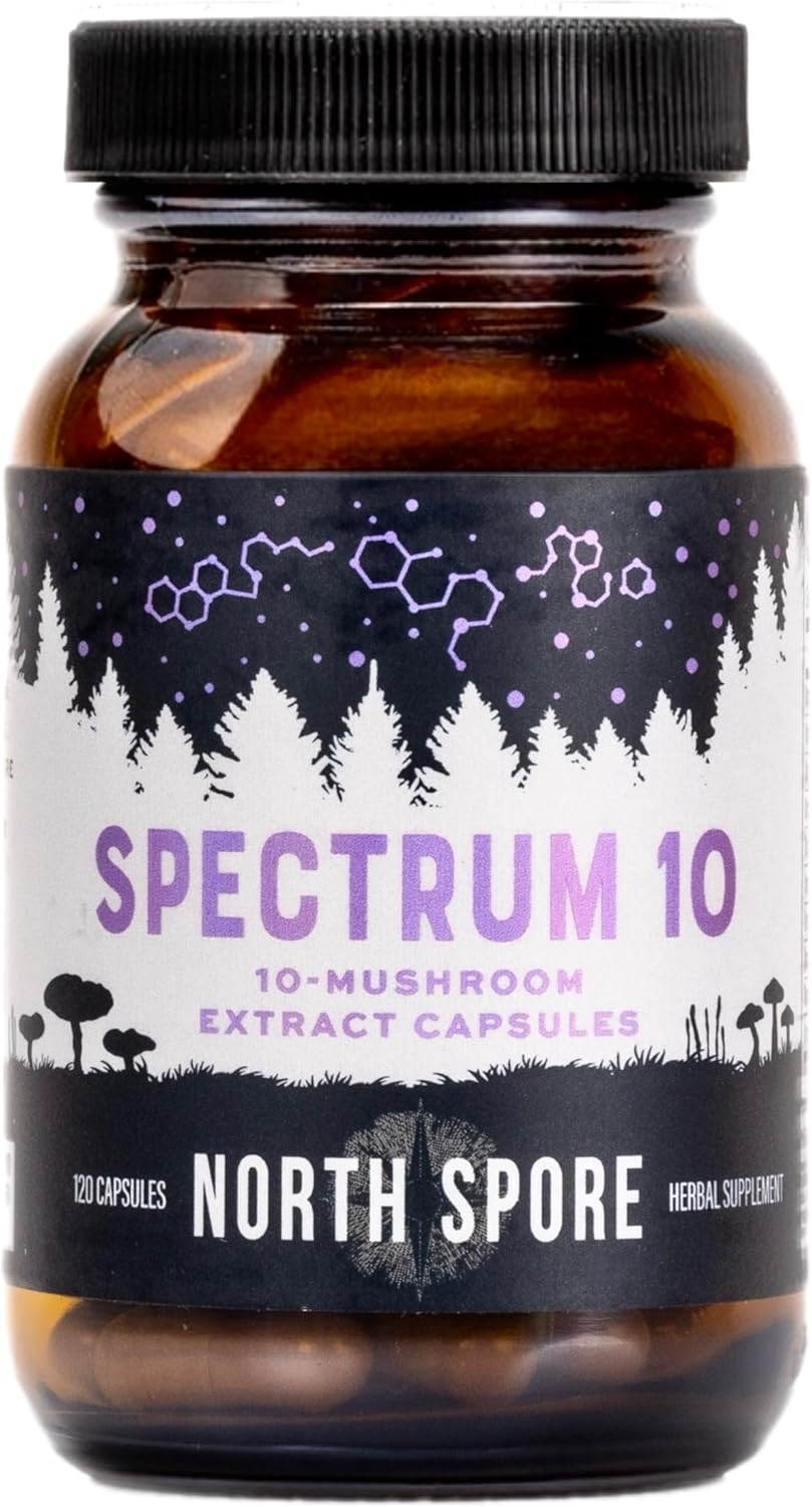 North Spore Organic 'Spectrum 10' Mushroom Extract Capsules | Cognitive Supplement | Lion's Mane, Chaga, Cordyceps, Reishi, Turkey Tail | 10 Medicinal Mushrooms | Energy, Focus, Clarity - 120 ct - Image 3