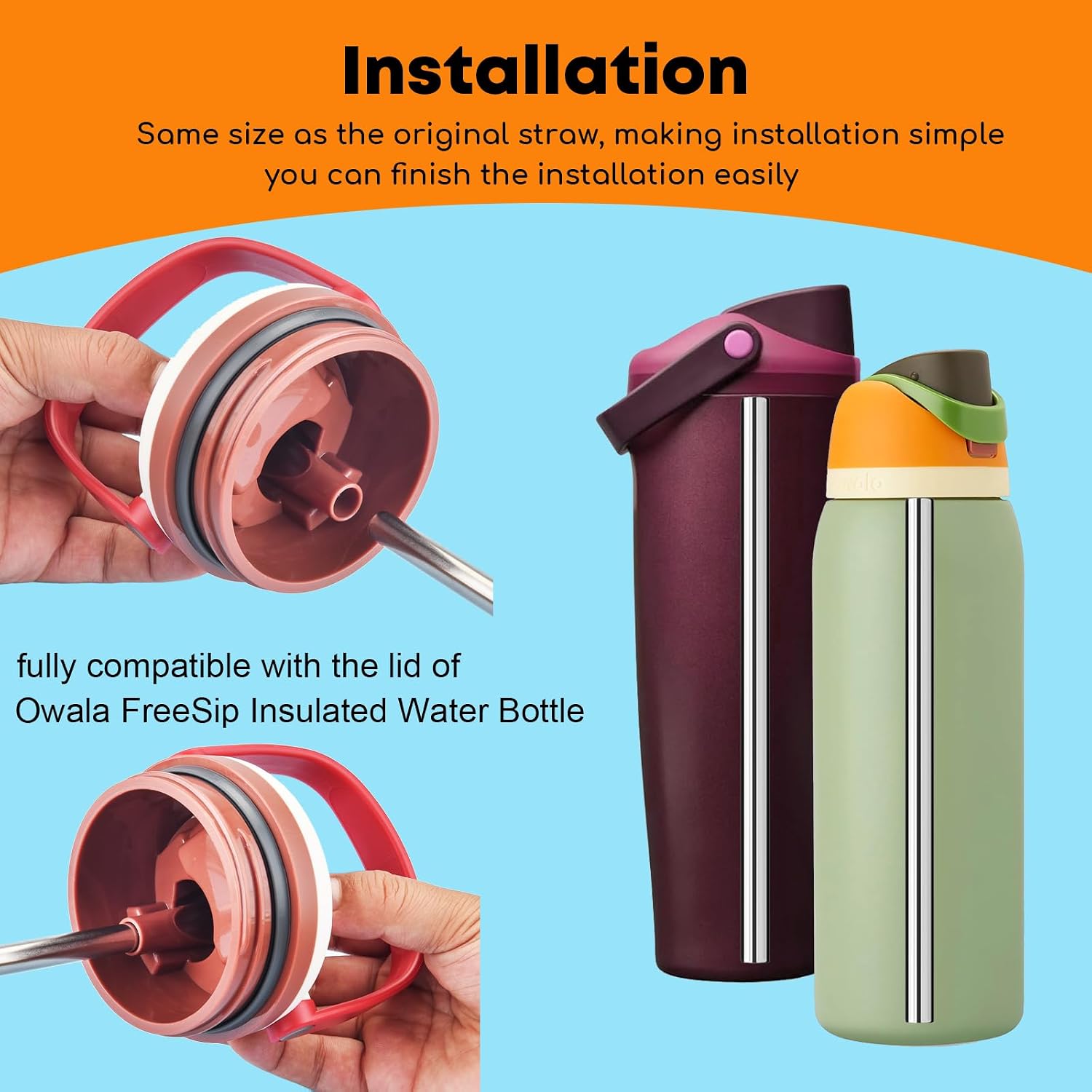 ALINK Stainless Steel Straws for Owala FreeSip Sway 40oz Water Bottle, 6 PCS Reusable Metal Straws Compatible With Owala 40oz FreeSip Bottle, Wide Smoothie Straw with 2 Straw Brush