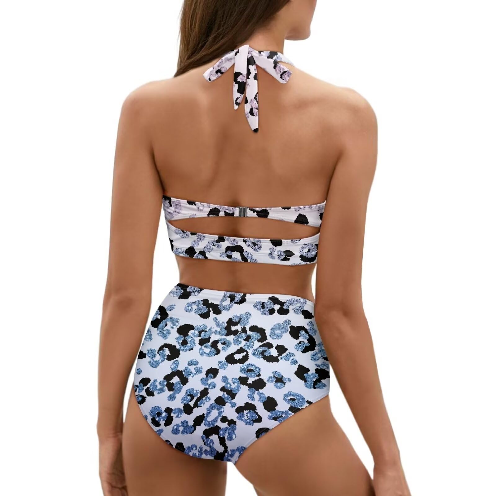 Xoenoiee Costume da bagno da donna a vita alta, 2 pezzi, con scollo all'americana e fondo increspato