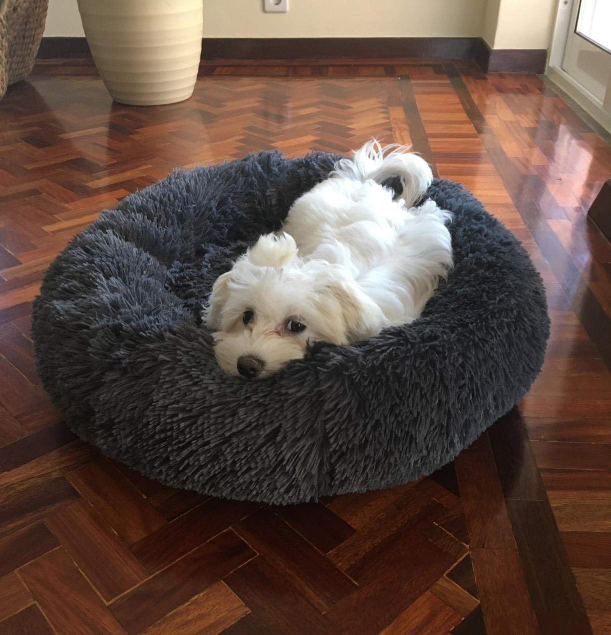 Lit pour chat et chien donut K Gray 50cm avec base antidérapante