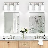 Vista 7 de 3-Light Bathroom Vanity Light,Brushed Nickel Vanity Lights with Square Frosted Glass,Modern Bathroom Wall Lights Fixtures Over Mirror,Wall Sconces