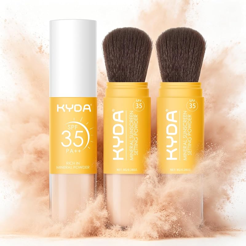 Protetor solar mineral em pó KYDA para rosto e couro cabeludo, FPS 35, tom Medium, pacote com 2