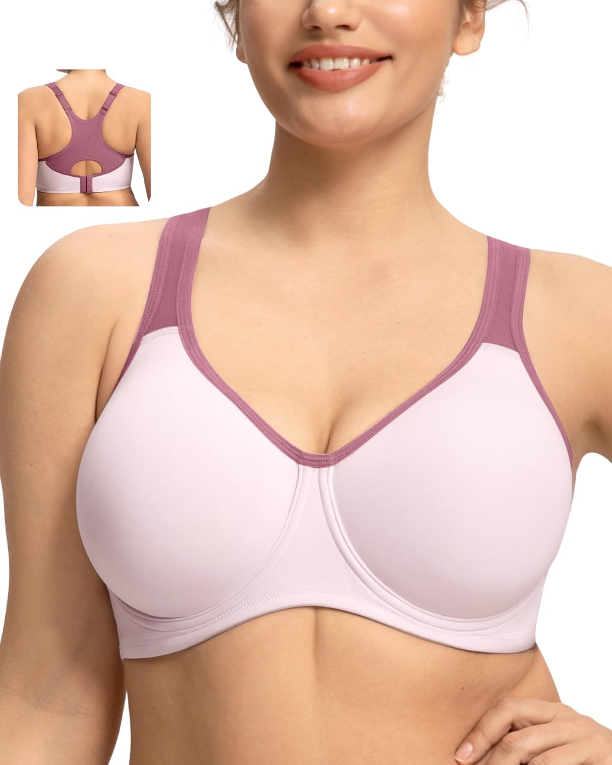 HSIA Sports Bra for Women High Support Large Bust Outside Underwire Adjustable Racerback Unlined Full Coverage Sports Bra