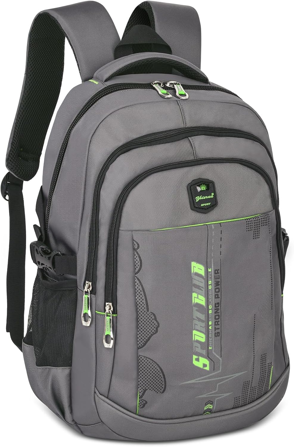 SIVENKE Sac à dos d’écolier pour garçons, adolescents, cartable, ordinateur portable, multifonction, imperméable, pour l’école, les voyages, Gris/vert
