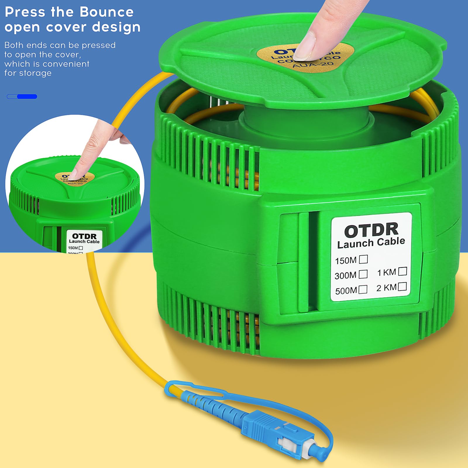 OTDR Eliminador de zona muerta Caja de cables de lanzamiento de transmisión de fibra óptica SC/APC-SC/UPC 1 km de prueba de fibra óptica monomodo línea de extensión de cable de transmisión