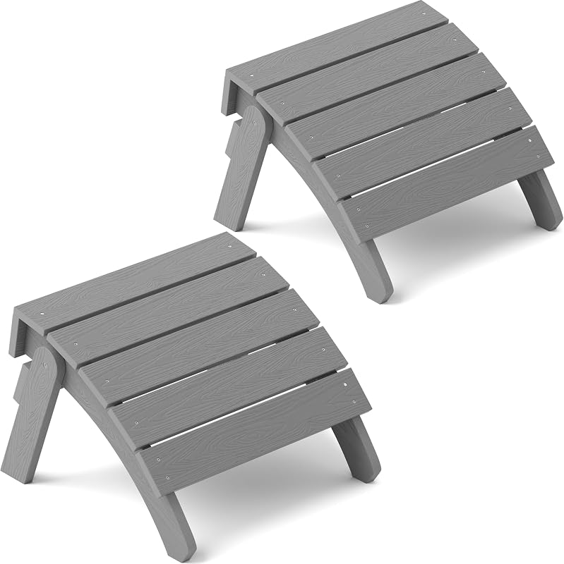 Juego de 2 otomanas plegables Adirondack para exteriores, gris | Reposapiés resistente a la decoloración y al óxido para silla Adirondack, reposapiés para todo tipo de clima, para patio exterior, jardín, césped, pileta, patio trasero