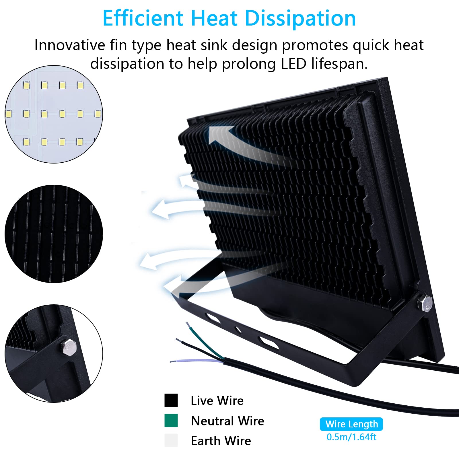 Luz de inundación LED de 300 W, blanco frío 6000 K, IP66 impermeable súper brillante luz de trabajo, 110 V, reflector al aire libre para patio, jardín, garaje, césped, cancha 3