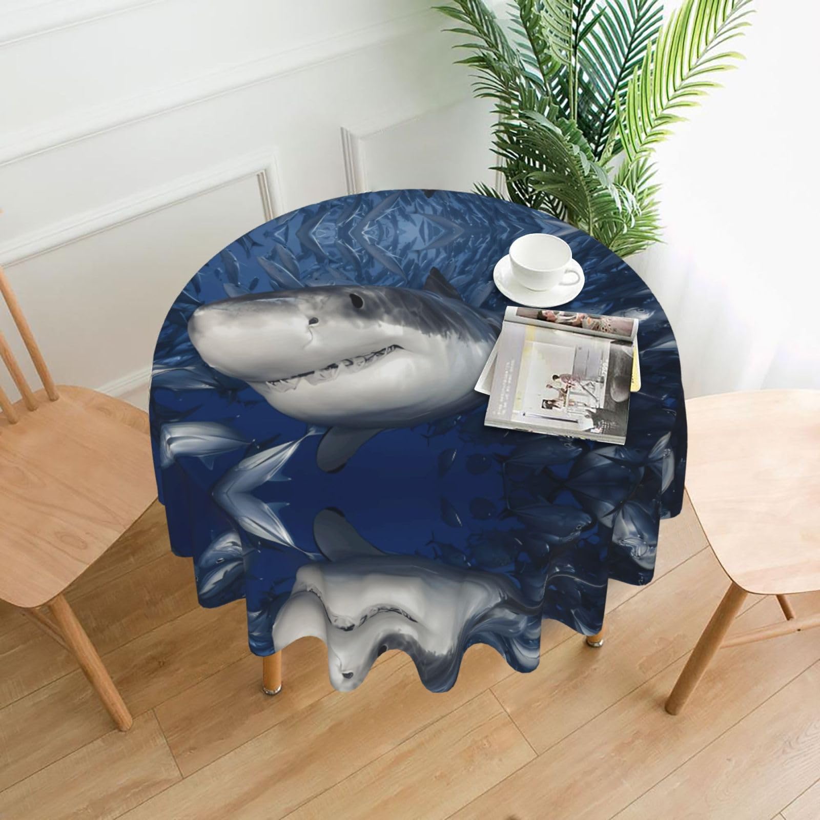 WHJSHOP Underwater Fish Prints Round Decorative Throw – 60in Stylish Table Cover for Dining, Parties & Outdoor Events