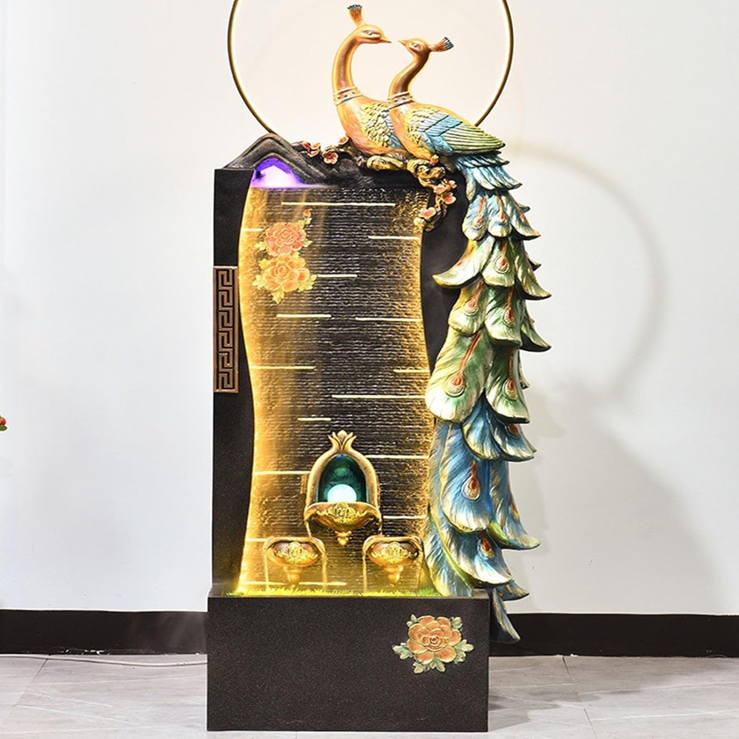 Outdoor Garden Water Fountain Peacock Water Fountain, Large Floor-Standing Decorative Fountain, Home Decorations, Foyer Fortune Fountain Landscape, Suitable for Living Room, Office, Courtyard Contempo