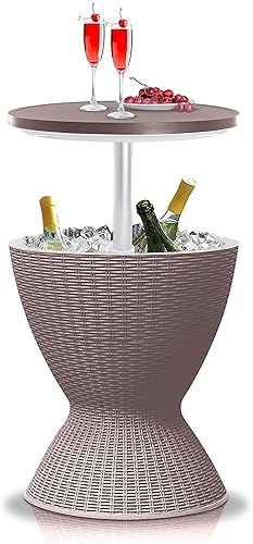 SereneLife Mesa de bar fresca para exteriores, enfriador de cerveza y vino de 7.5 galones, muebles de patio y mesa auxiliar de bañera de