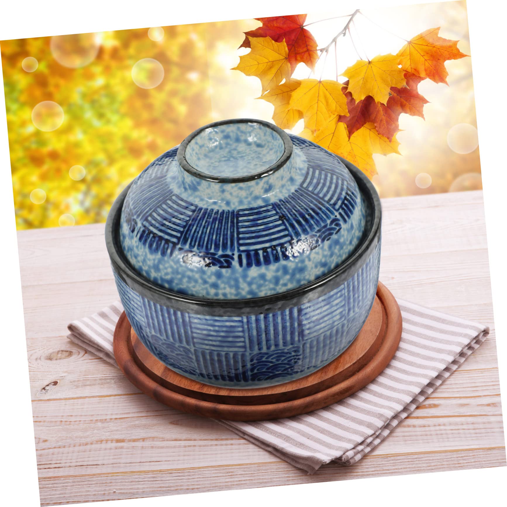 Homoyoyo Bol Cubique Japonerie en Céramique avec Couvercle, Bol à Soupe Pratique pour Garder la Nourriture Chaude, Surface Lisse, pour Soupe et Apéritifs, Set de 2 Pièces