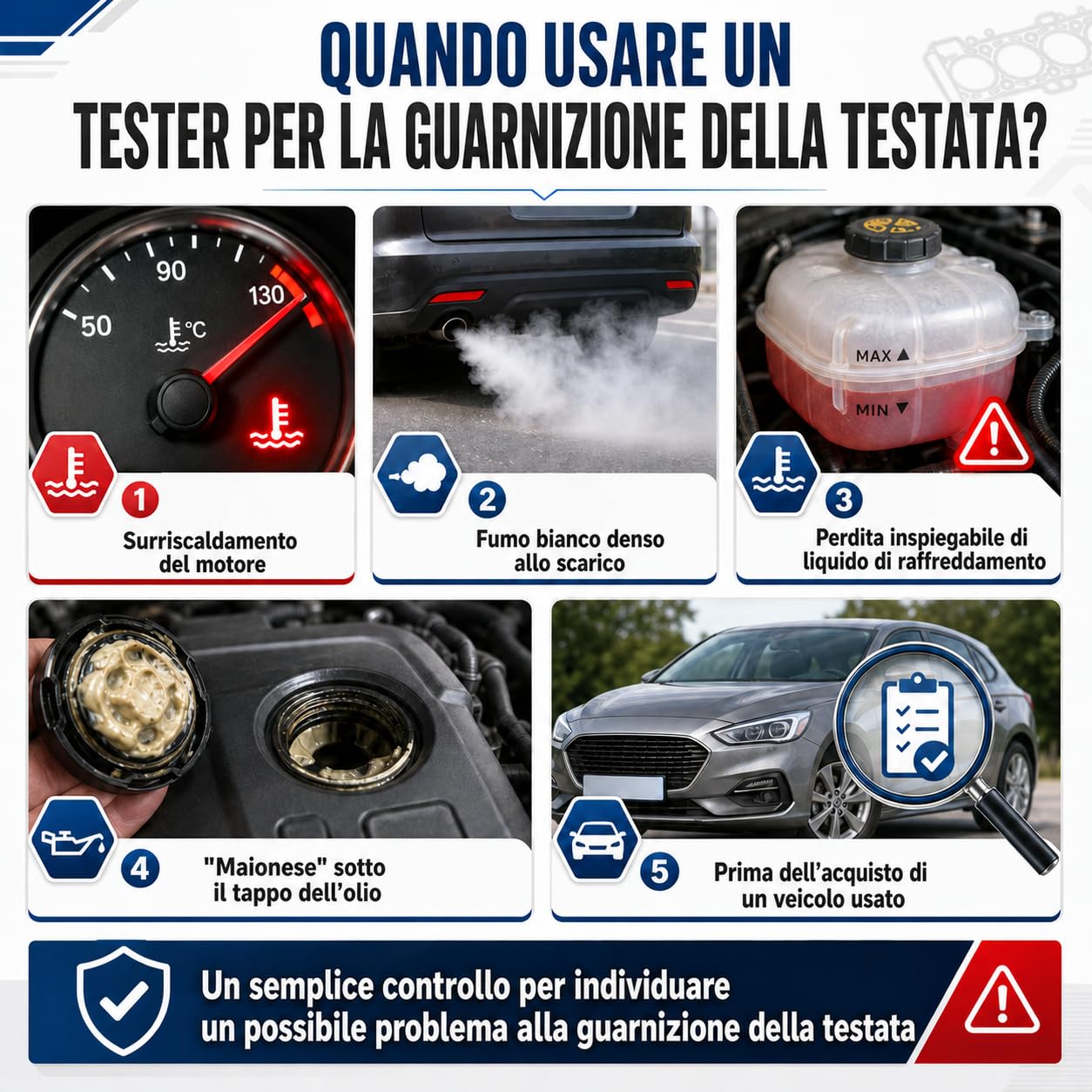 Tester per Guarnizione Testa Cilindrica – Fino a 50 Test – Rilevatore di Perdite CO₂ per Motore a Benzina e Diesel – Kit Universale con Liquido Reattivo Blu – Diagnostica Rapida e Affidabile