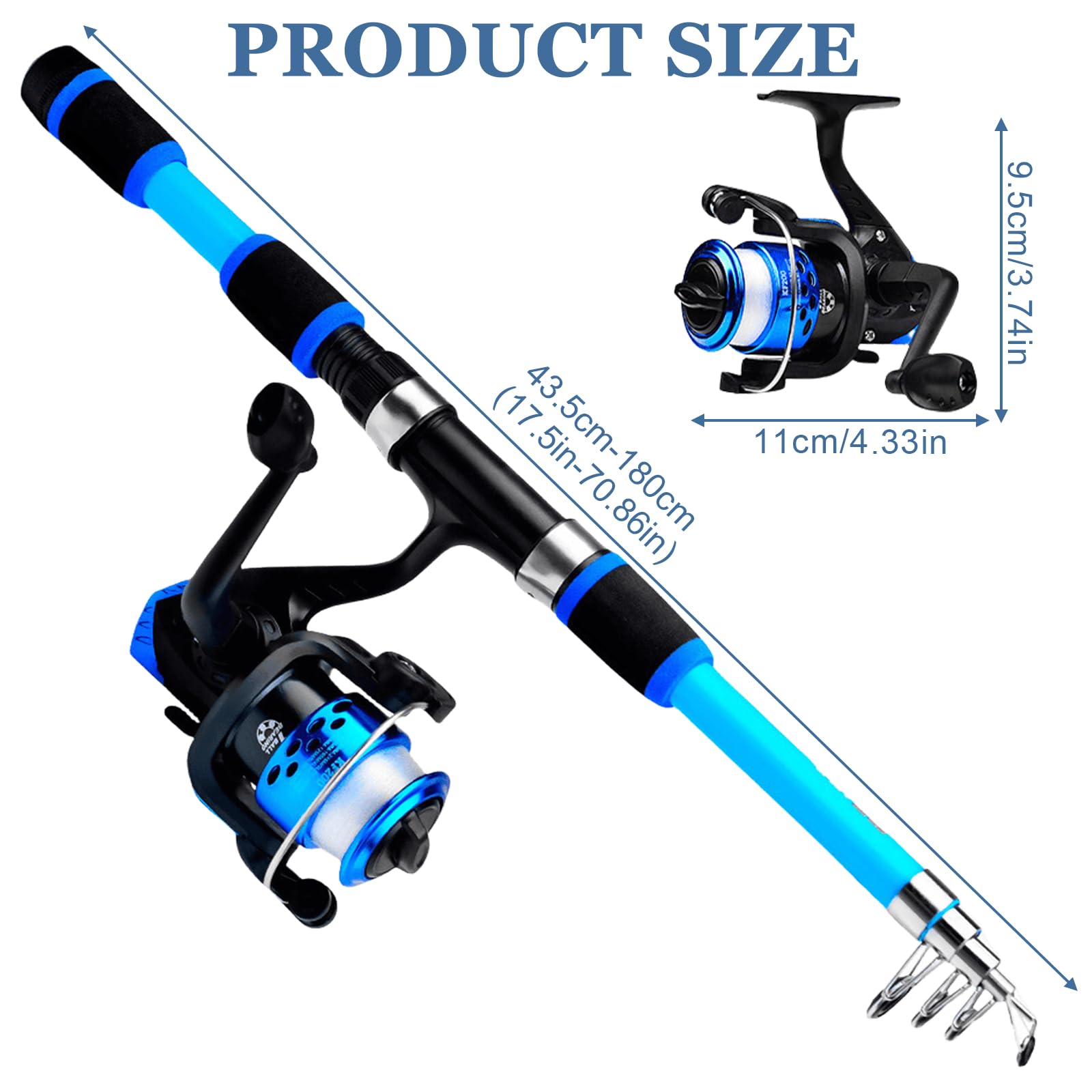 Set da pesca per bambini, 1,8 m, set di canne da pesca per bambini, set starter per bambini, canna da pesca telescopica con mulinello ed esca, accessori da pesca per bambini dai 3 ai 10 anni