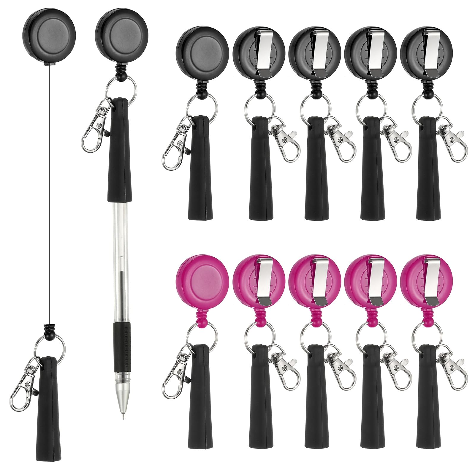 PATIKIL Retractable Pen Holder, 20Pcs Pull Pen Pencil Holder Elastic Silicone Grip Pencil Holder for Woodwork Bricklayer Markers and Carpenter Pencils, Rose Red/Black