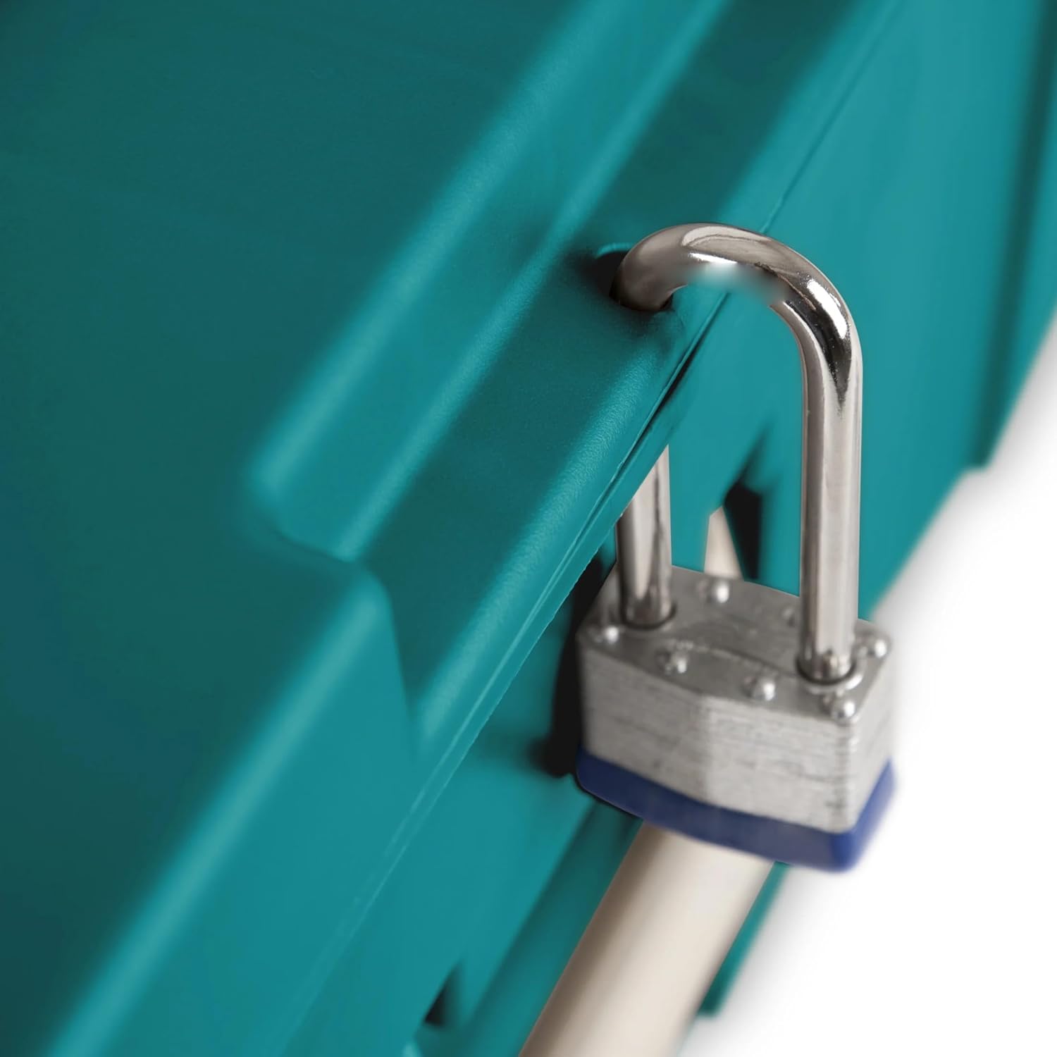 Teal Heavy Duty Footlocker with Wheels & Handle, Lockable Plastic Storage Container for Camping, Job Site & Closet Use