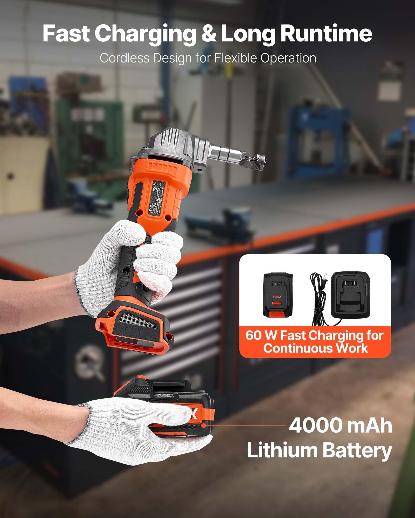 VEVOR Cortador de Metal Inalámbrico con Batería de 20 V y 4000 mAh, Eficiente Motor sin Escobillas de 2200 RPM, con Estuche de Plástico para Cortar Láminas de Acero y Aluminio, Rendimiento Potente