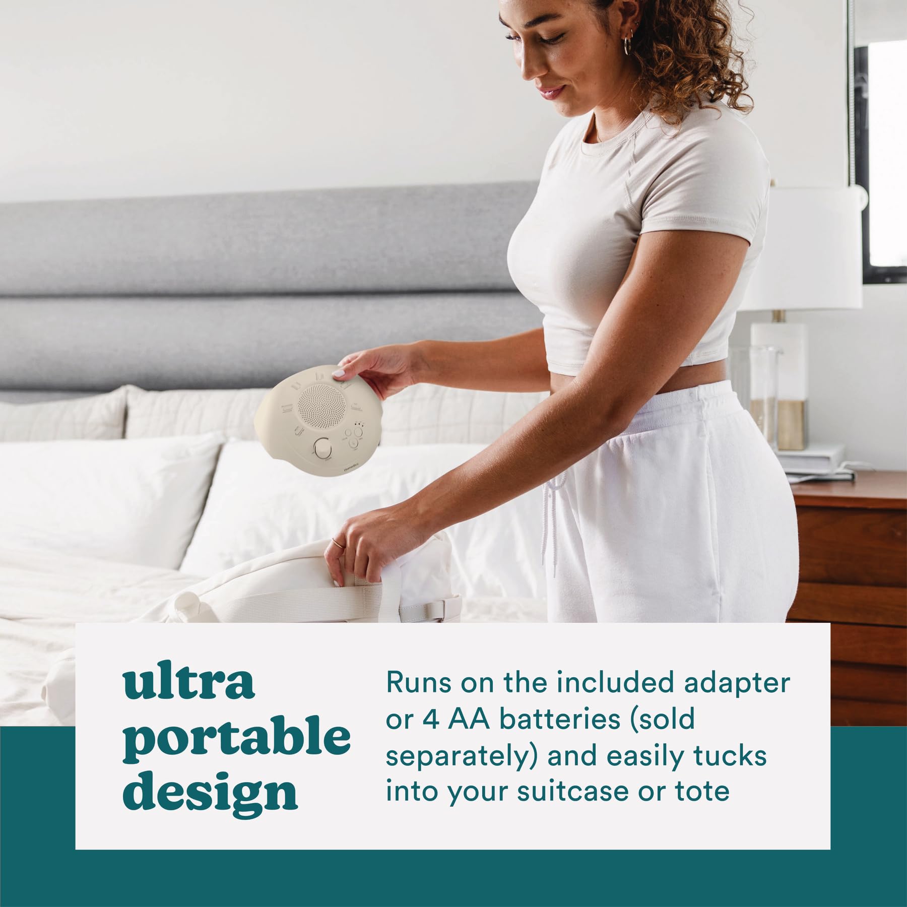 Homedics Máquina de sonido portátil Sleep Better, luz nocturna, 12 sonidos relajantes, incluyendo ruido blanco, lluvia y tormenta, diseño ultraportátil, temporizador de apagado automático, para viajes