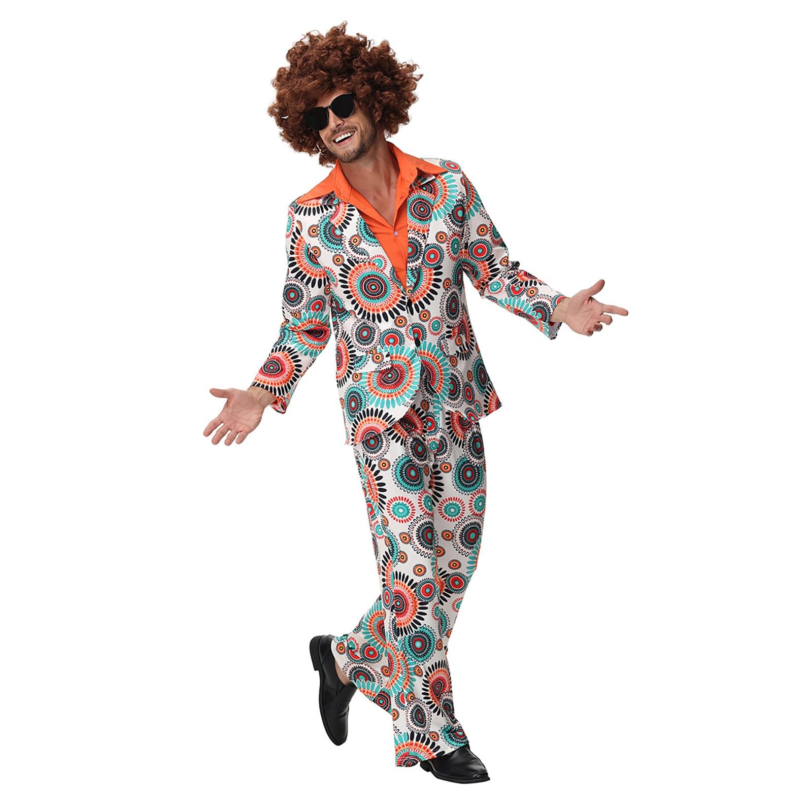 Disfraz de los años 70 para hombre, ropa de estilo hip, disfraz de discoteca de los años 80 y 90, disfraz de carnaval, chaqueta y pantalón con flores, cosplay, fiesta, disfraces, discoteca