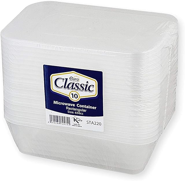 10-Pack Rectangular Plastic Food Containers with Leak-Proof Lid Covers  BPA-Free - Microwave, Fridge, and Freezer Safe  Recyclable, Washable, Meal Prep Storage Tubs - Capacity: 650ml (220z)