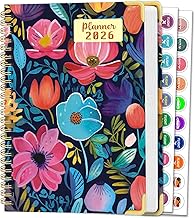 2026 Calendar Diary - Weekly & Monthly Hardcover 15.8×21.7cm Floral Design Organizer with Tabs, Notes and Stickers, Productivity Planner for Office, Study & Home A268