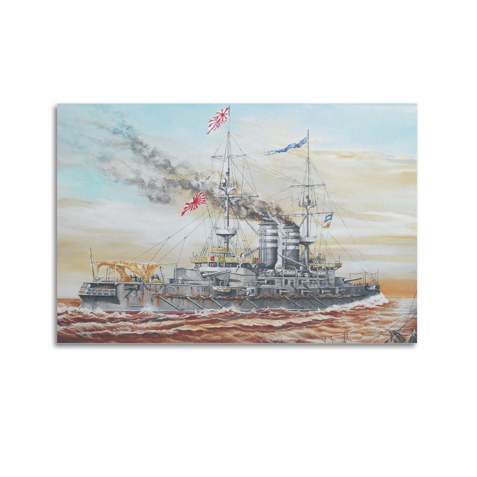 Warl Unframe-Style Vintage Japanese Battleship Mikasa Ijn Navy Warship Decorative Painting Canvas Art Picture 12X18inch(30X45cm)