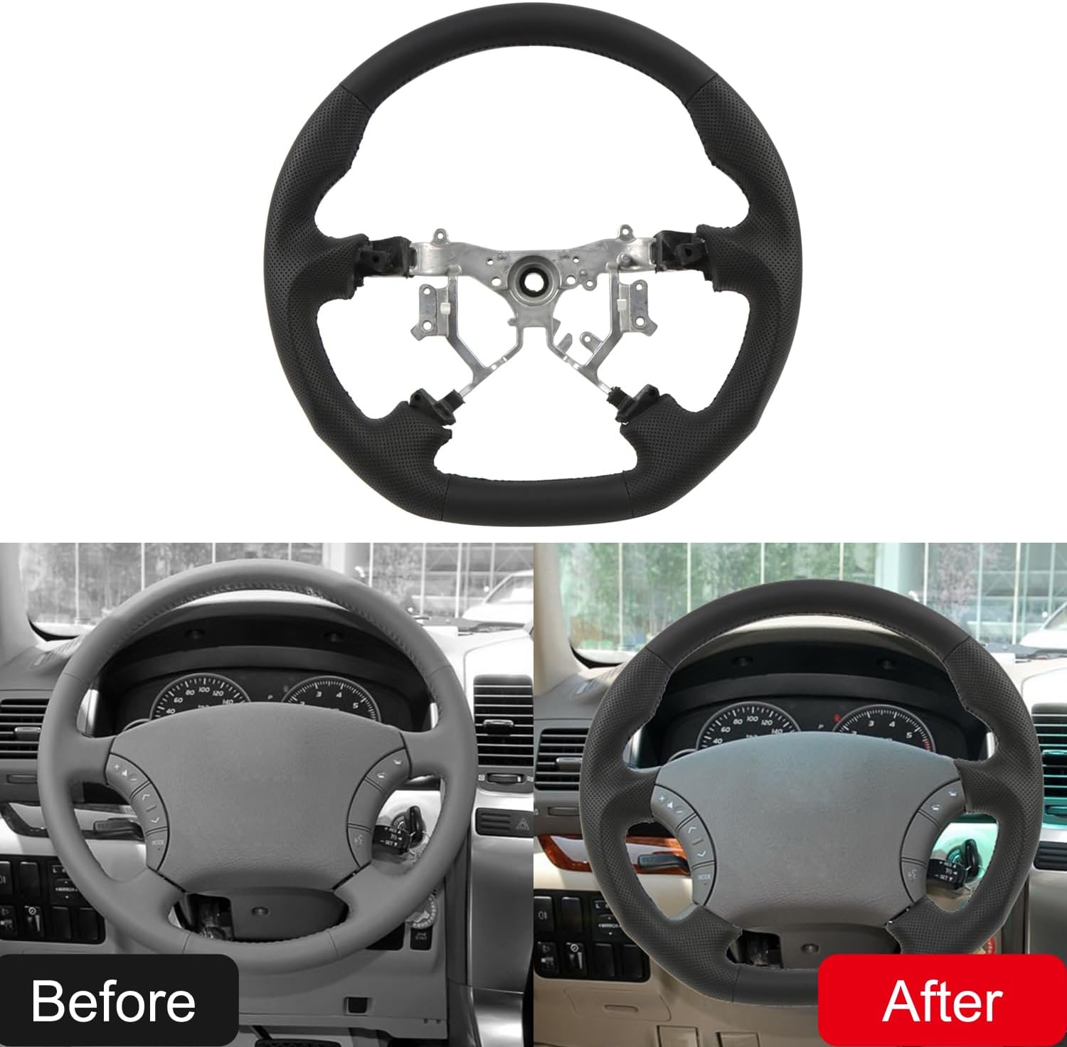 for Toyota 4runner/Lexus GX470 2003-2009 Microfiber Leather Steering Wheel Replacement Parts (Microfiber Leather)