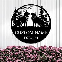 Custom Couple Wolves Signs Outdoor Metal,Personalized Couple Name Sign,House Numbers,Wolf Decor,Above Bed Wall Decor for Bedroom,House Warming Gifts New Home,Metal Wall Art