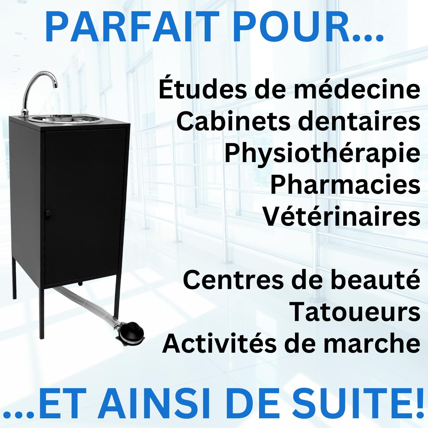 Express Water Basic Noir, Lavabo Portable Autonome Transportable, avec Réservoir d'Eau, en Acier Inoxydable, avec Commande à Pédale, Certifié, pour Magasins et Cabinets Médicaux