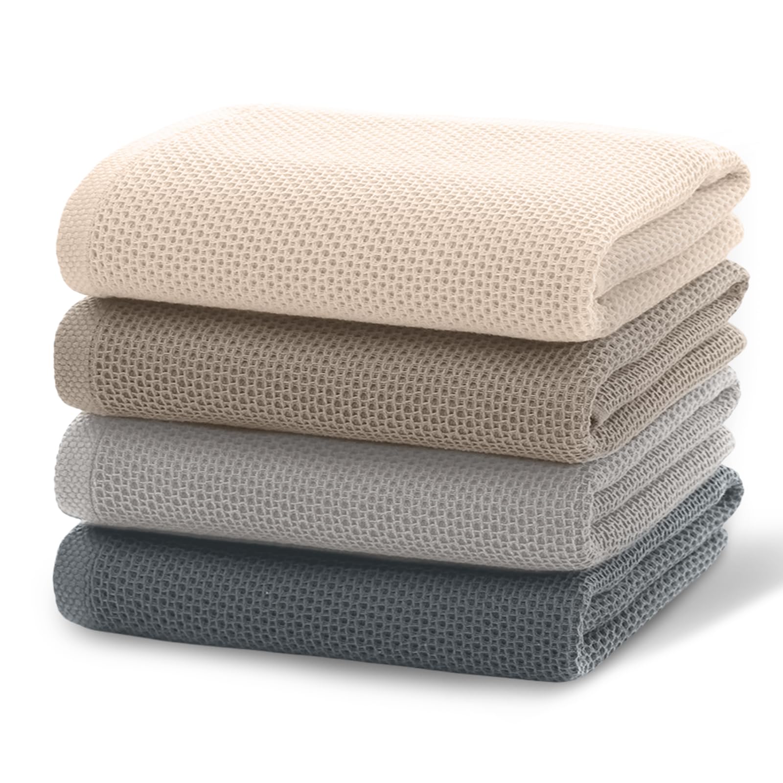 AMFUN 4 PCS Cotton Kitchen Towels,65 * 45cm Soft Absorbent & Quick Drying Quality Tea Towels,Waffle Weave Dish Towels,Machine Washable for Kitchen Cleaning,Tea & Bar Towels (Hybrid)