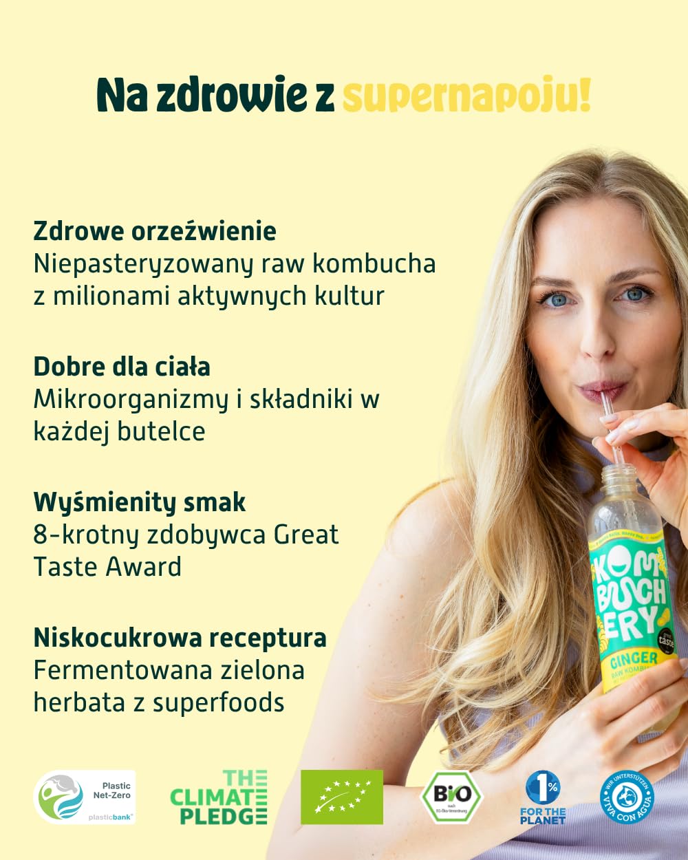 KOMBUCHERY® Surowy Kombucha Imbir EKO | 12 x 400ml | Fermentowana herbata z aktywnymi kulturami dla jelit | Niska zawartość cukru i kalorii | Niepasteryzowany, probiotyczny