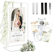 Elegant White Wedding Easel Stand, Adjustable 30x20x68 in Welcome To Our Wedding Sign Display Stand with 39 Premium Templates&Leather Straps, Sturdy Display for Wedding, Birthday, Anniversary