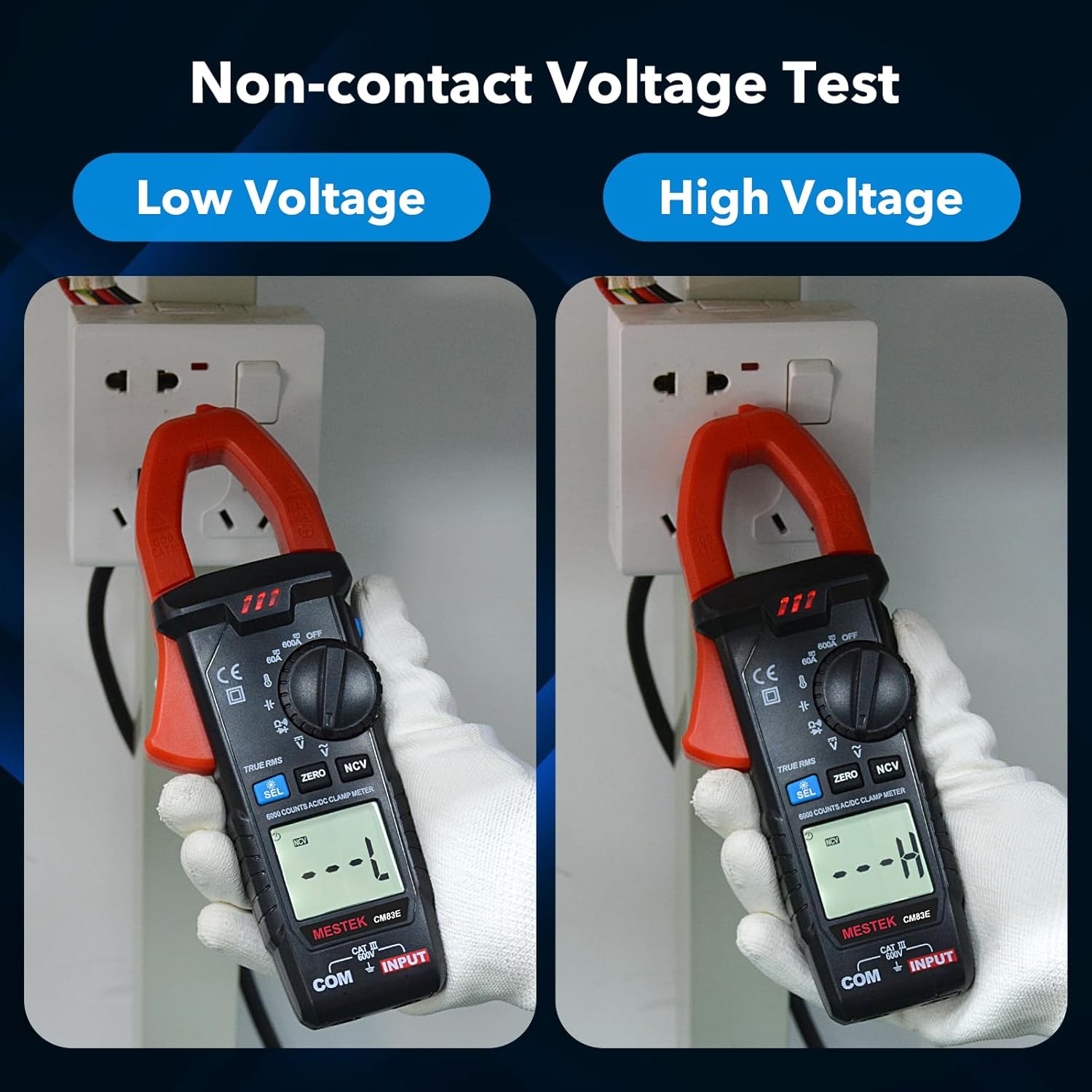 MESTEK Digital Clamp Meter Multimeter, TRMS 6000 Counts Auto-ranging Amp Voltage Tester, Measures AC/DC Current, Voltage, Temperature, Capacitance, Resistance, Continuity, Diode & NCV