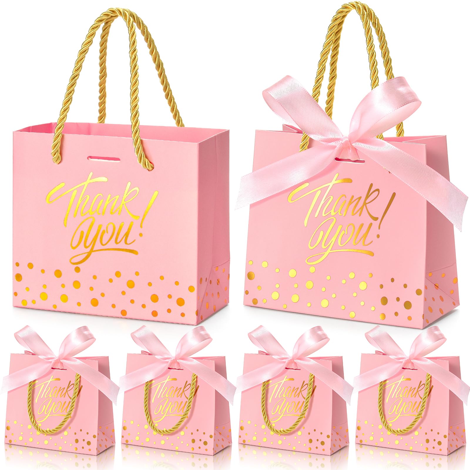 EQOREIIN 50 sztuk małych torebek na prezenty z podziękowaniami z uchwytami 14 x 6 x 11 cm mini torby na prezenty luzem, papierowe torby na prezenty na Dzień Matki, baby shower, ślub