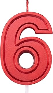 2.75in Large Size Happy Birthday Metallic Red 6 Candles, Red Color Happy Birthday Cake Cupcake Toppers Decoration and Celebrating for Adults/Kids Party Baking (2.75in Metallic Red Number 6)