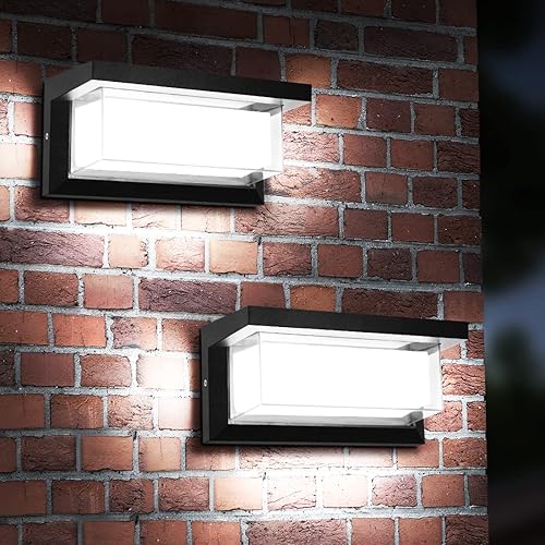 ledmo Lámpara de pared para exteriores con cuentas LED, 1800 lúmenes, lámpara de experiencia moderna para casa, 6000 K, negro mate, iluminación de