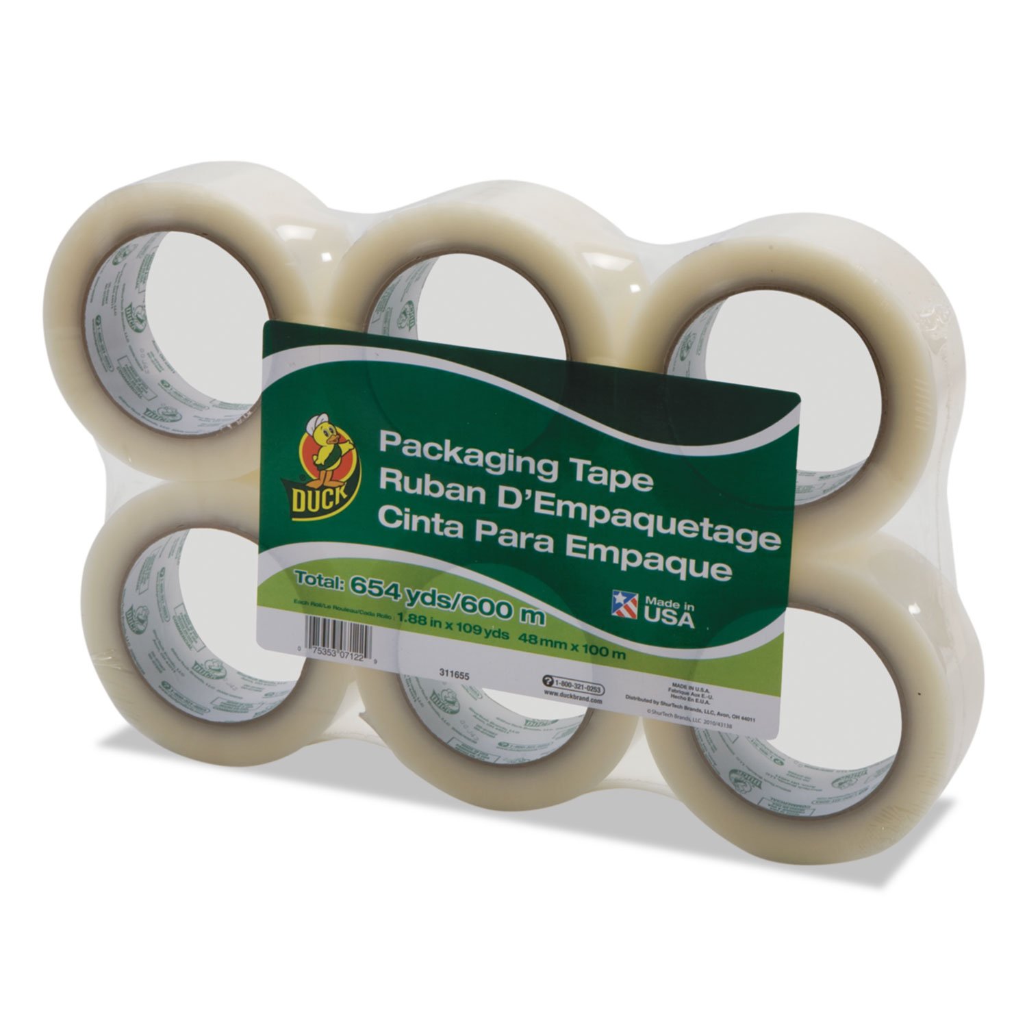 Duck Brand Standard Packaging Tape Refill, 6 Rolls, 1.88 Inch x 109 Yard, Clear (240054)