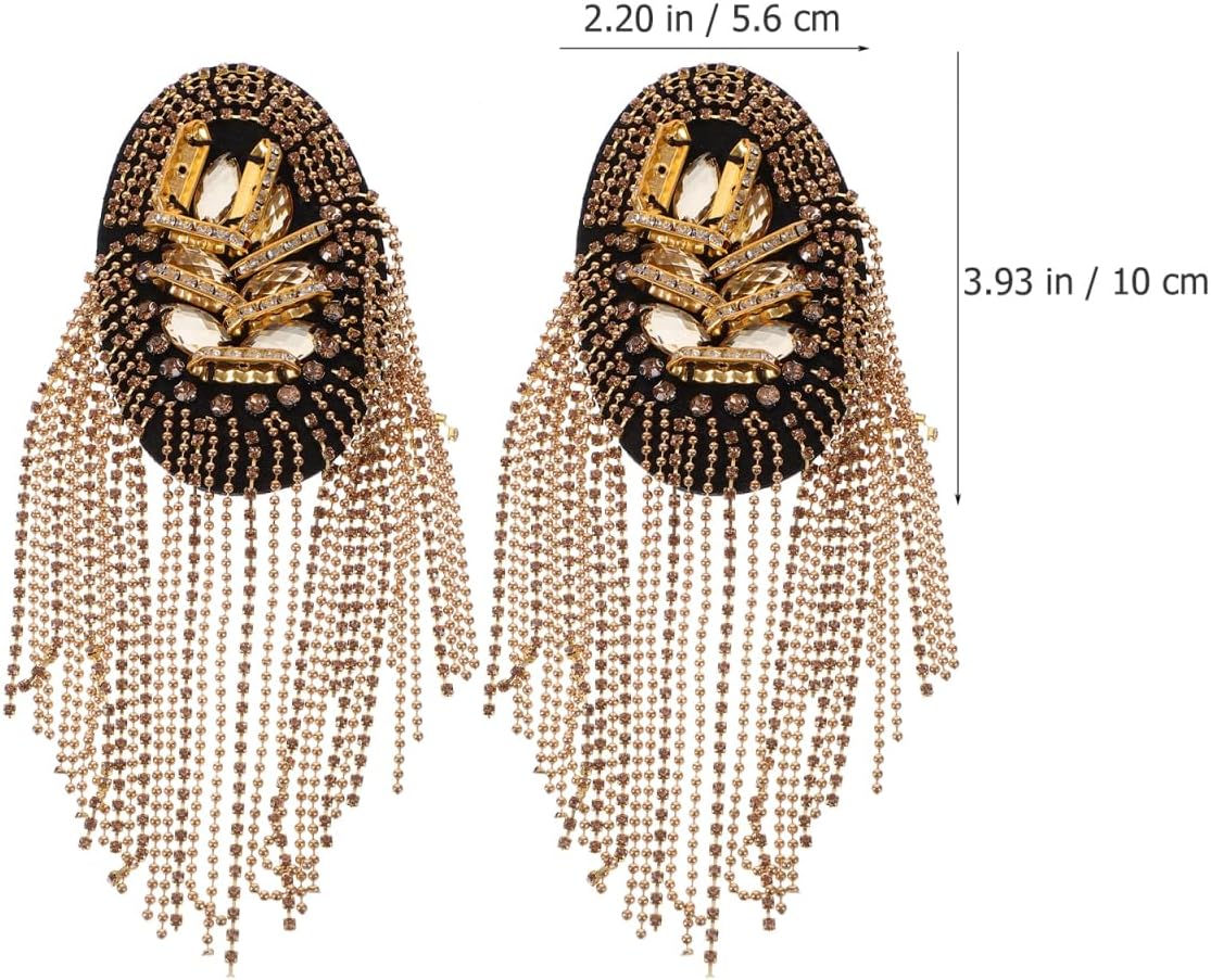 TENDYCOCO Tassel Epaulets Pair Rhinestone Fringe Shoulder Boards Badge Lightweight Shoulder Mark for Costume Suit Easy Attach 3.93X2.20In