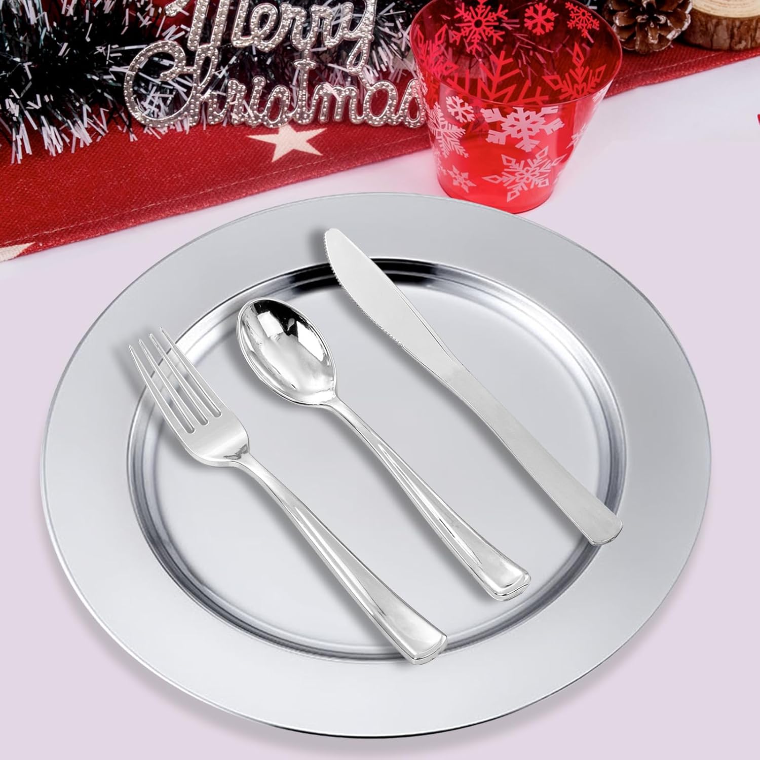 Stainless Steel Charger Plates for Wedding Party Event Decor, Metal Round Chargers for Dinner Plates Silver Set of 6 13"