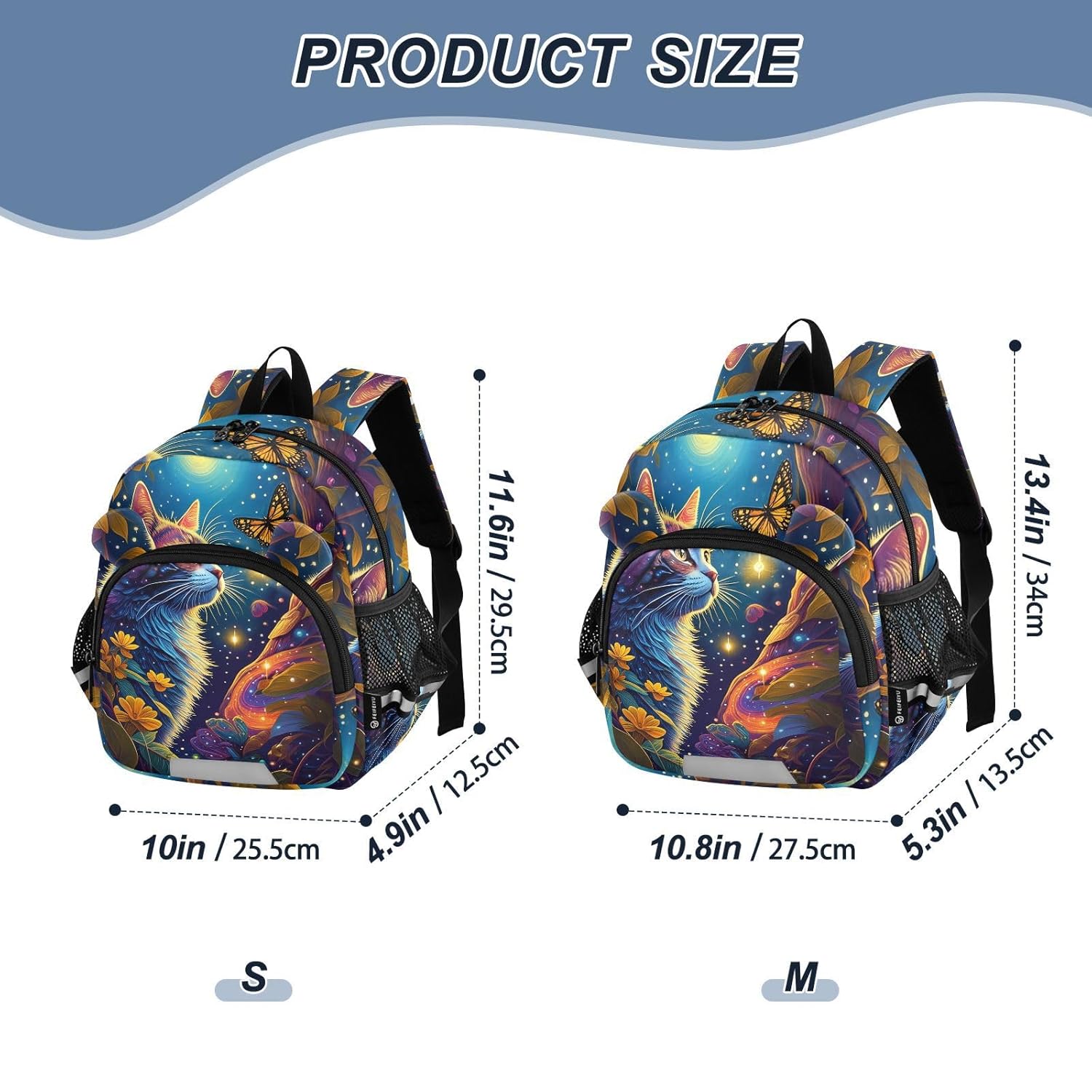 Cat Butterfly Flowers Blue Toddler Harness Backpack for Boys Girls 3-6 Years Kids Backpack with Anti Lost Safety Leash Baby Harness Bookbag for Preschool Travel Walking