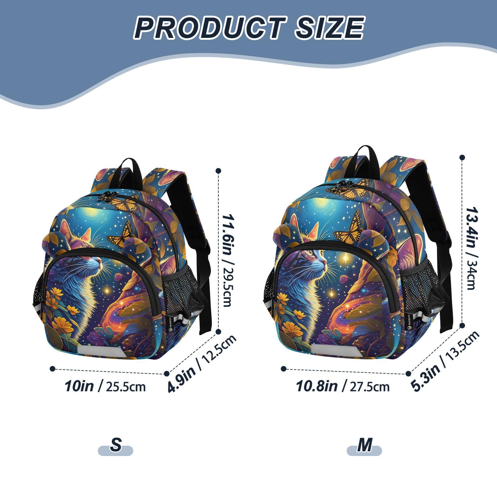 Cat Butterfly Flowers Blue Toddler Harness Backpack for Boys Girls 3-6 Years Kids Backpack with Anti Lost Safety Leash Baby Harness Bookbag for Preschool Travel Walking