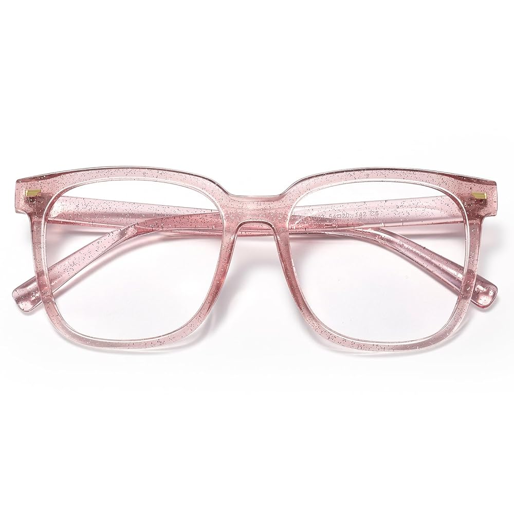 PANNER Oversized Square Blue Light Blocking Glasses for Women Men Anti Glare Reduce Eyestrain Computer Glasses(Pearl Pink)