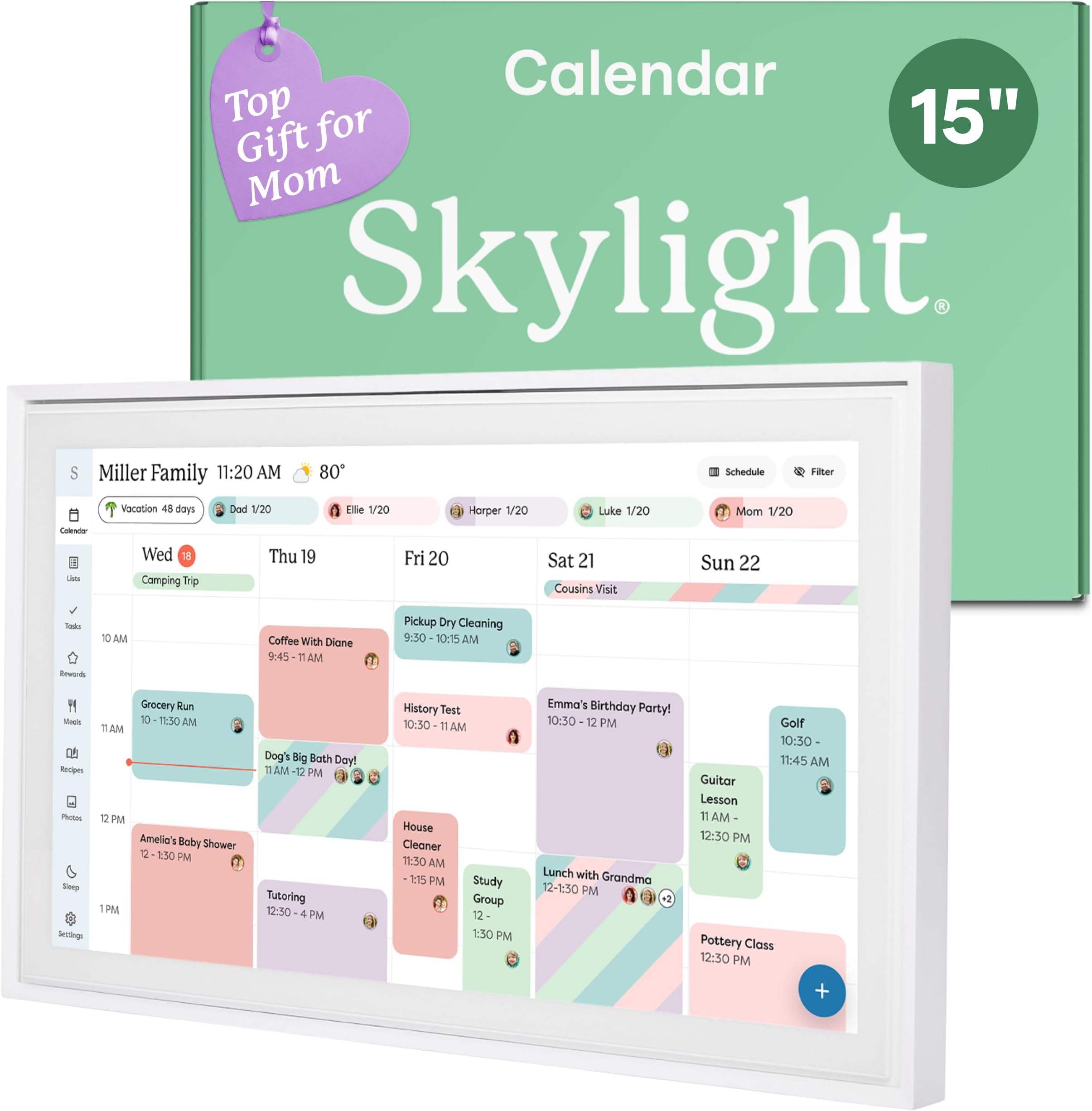 Skylight Calendar: 15-inch Wall Planner Digital Calendar & Chore Chart, Smart Touchscreen Interactive Display for Family Schedules – Wall Mount Included, Great for Organizing Your 2026 Calendar