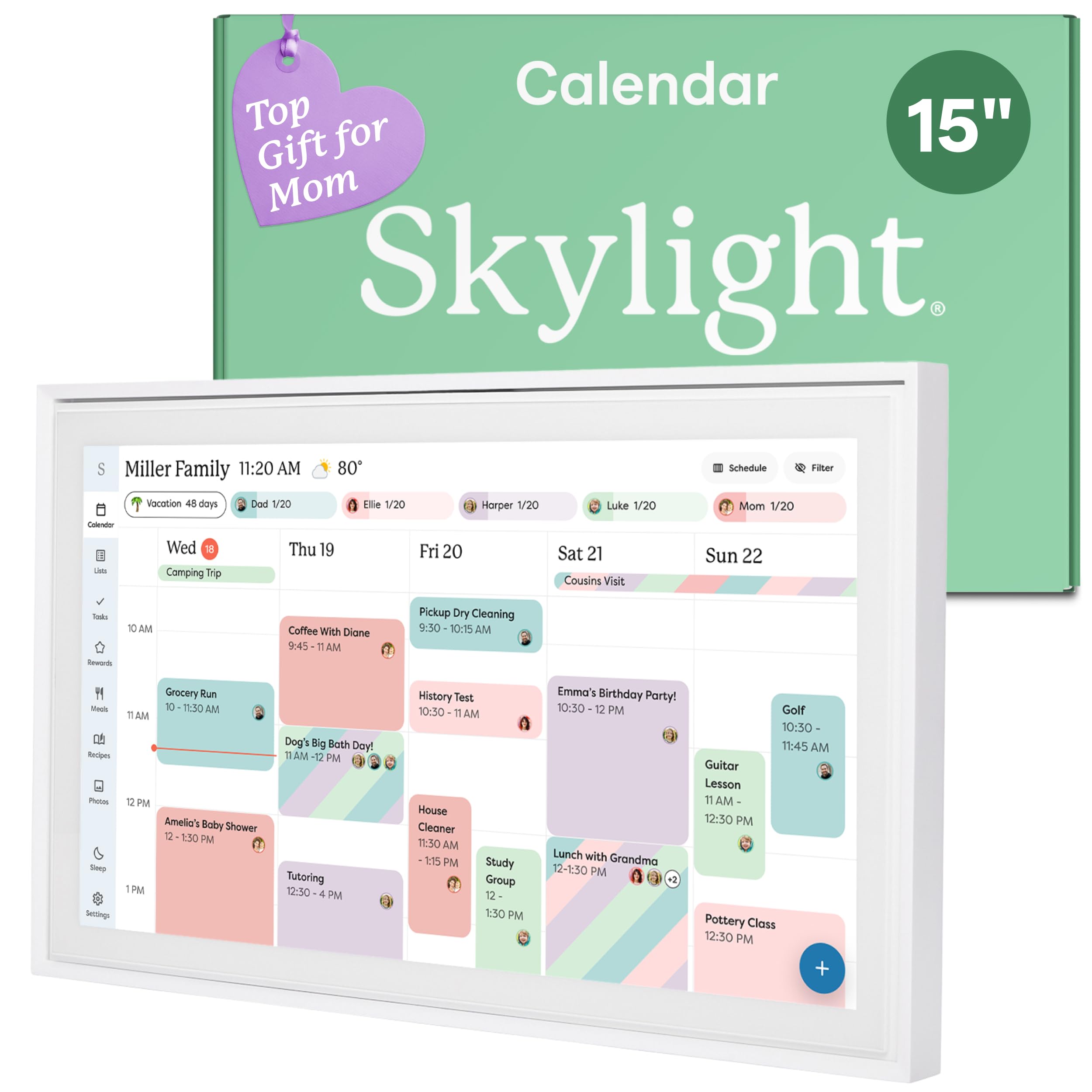Skylight Calendar: 15-inch Wall Planner Digital Calendar & Chore Chart, Smart Touchscreen Interactive Display for Family Schedules – Wall Mount Included, Great for Organizing Your 2026 Calendar