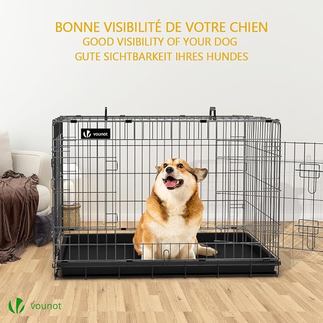 Foto 2 de 7 de VOUNOT® Jaula para Perros de Alambre Metálico de 2 Puertas, Caja para Perros con Cubierta