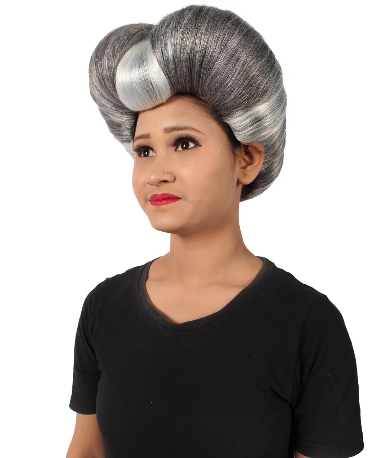 Adult Women's Pompadour Wig with Heart Shape - Elegant Capless Design Flame-Retardant Synthetic Faiber - Grey & Silver