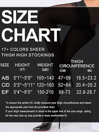 Silky Thigh High Stockings for Women, Sheer Silicone Lace Top Pantyhose