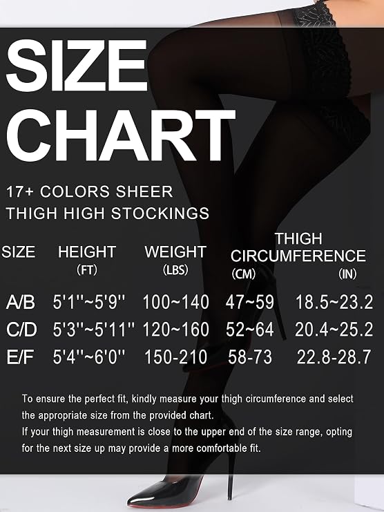 Silky Thigh High Stockings for Women, Sheer Silicone Lace Top Pantyhose