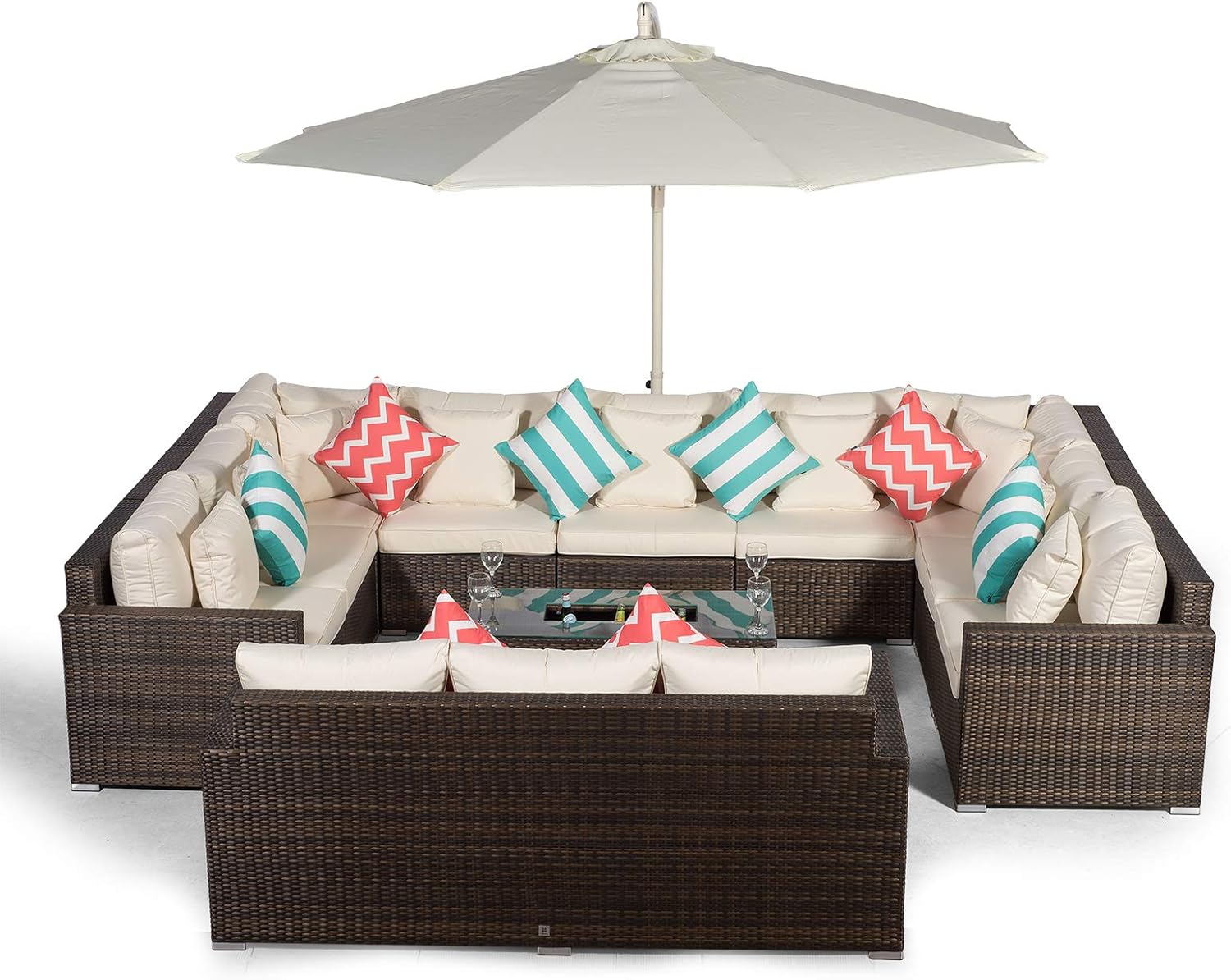 Giardino Havana 12 Seater Brown U Shaped Rattan Sofa Conversation Set