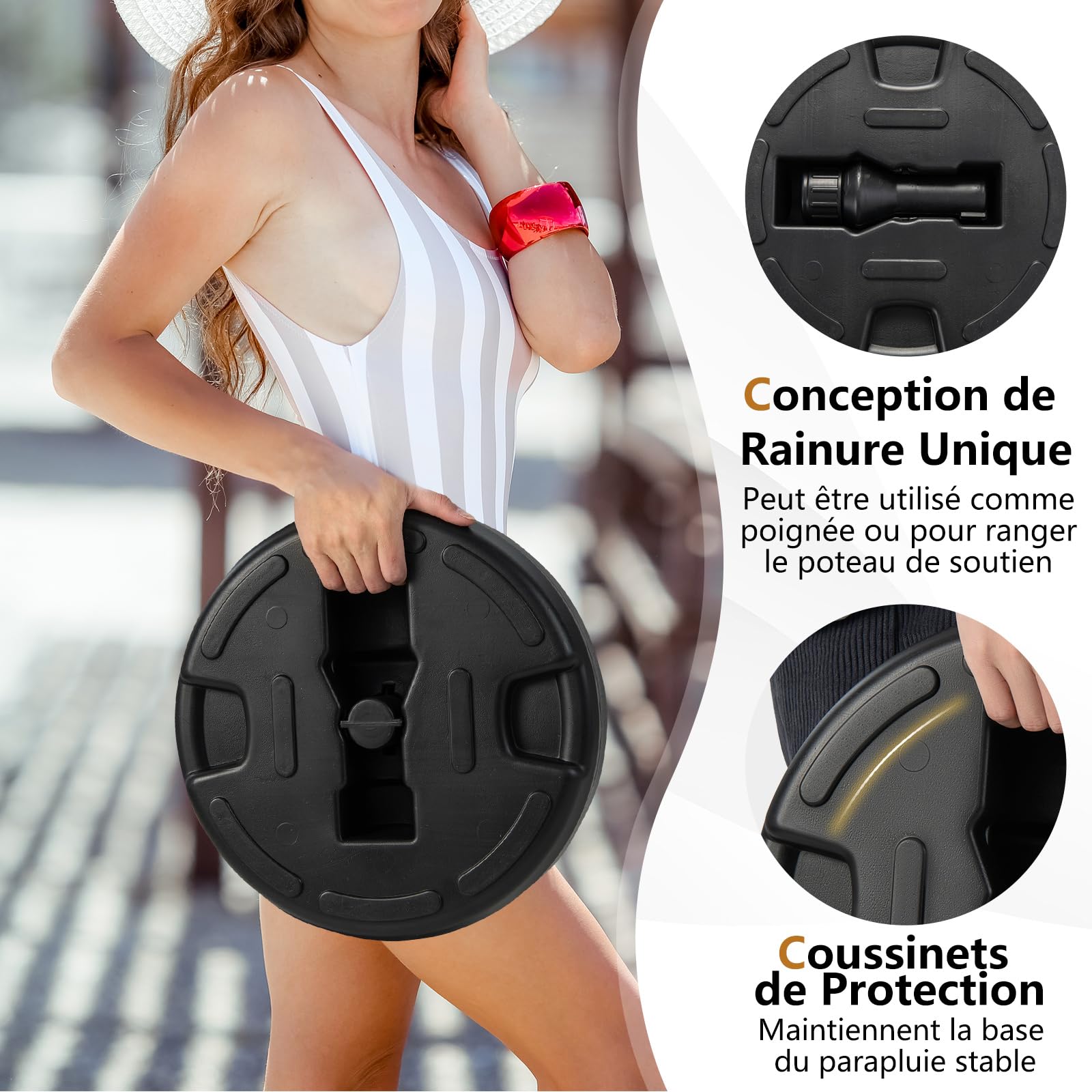 COSTWAY Pied de Parasol pour Parasol φ38mm, Support Parasol Extérieur en HDPE Rempli de 18 kg Sable & Eau/15 kg Sable / 9,5L Eau, Poignée de Transport, pour Terrasse Piscine Jardin, Dia.37 x H19 cm