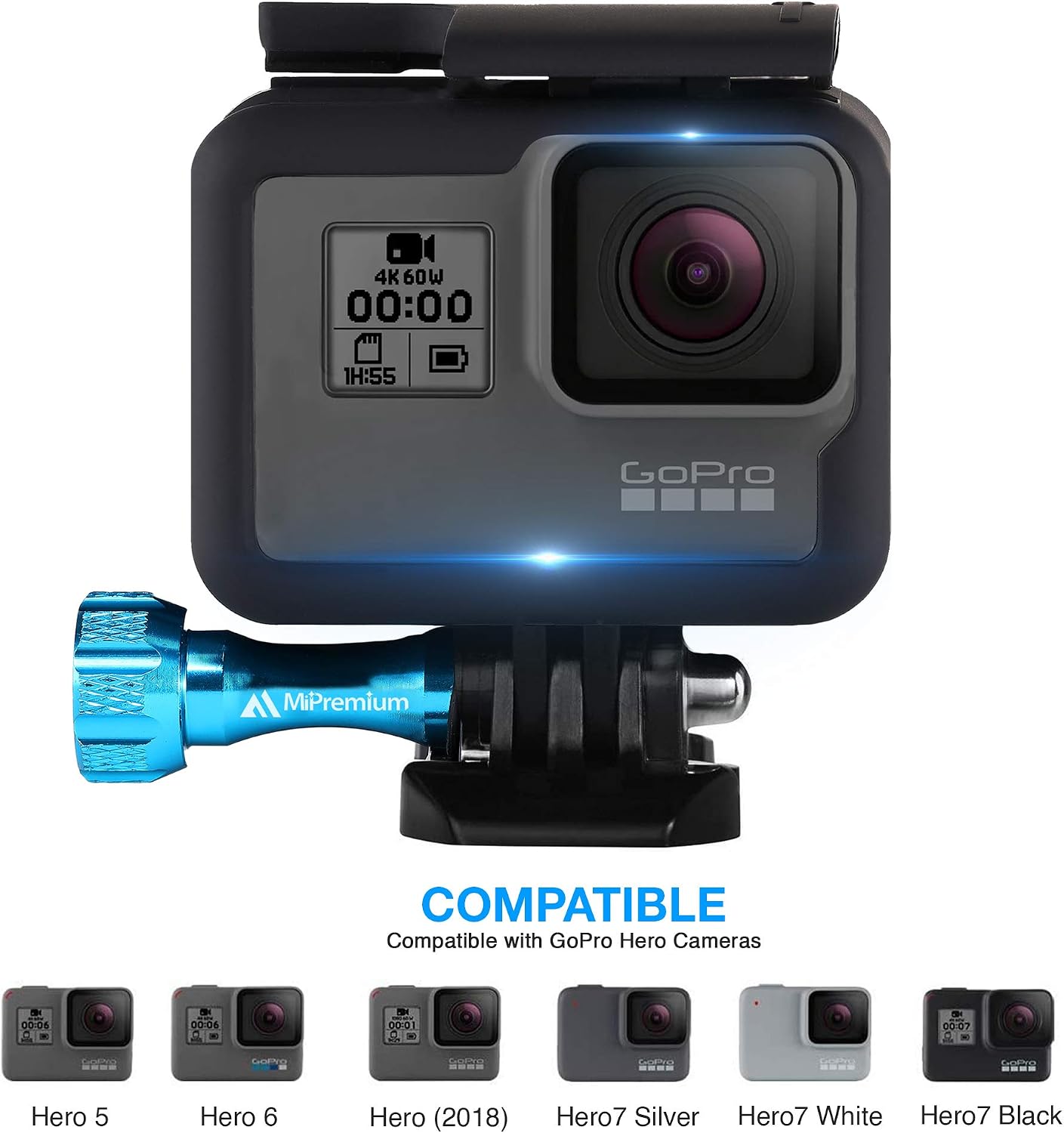 MiPremium Frame Mount Housing Case for GoPro Hero 7 6 & 5 Black Silver & White. Cover Shell Cage Accessories Kit with Aluminium Screw & Quick Release Buckle Socket Accessory for Hero7 Hero6 Hero5